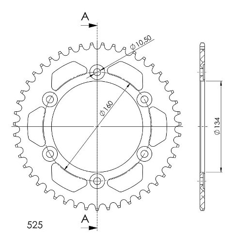 Supersprox alluminio rocchetto per catena 525 - 46Z (nero)