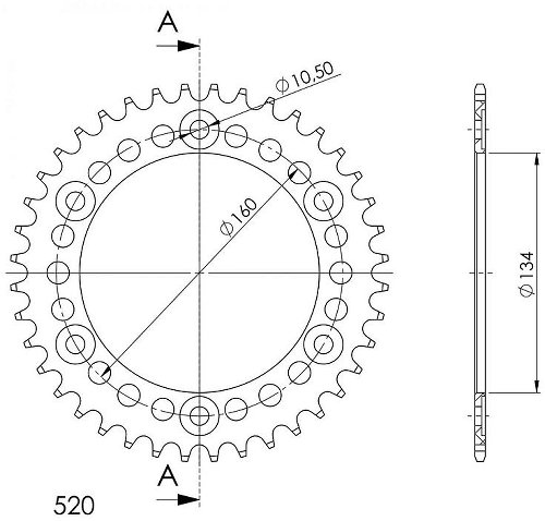 Supersprox aluminium roue d`entrainement 520 - 38Z (noir)