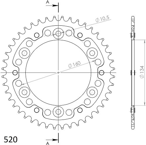 Supersprox Stealth rocchetto per catena 520 - 43Z (oro)