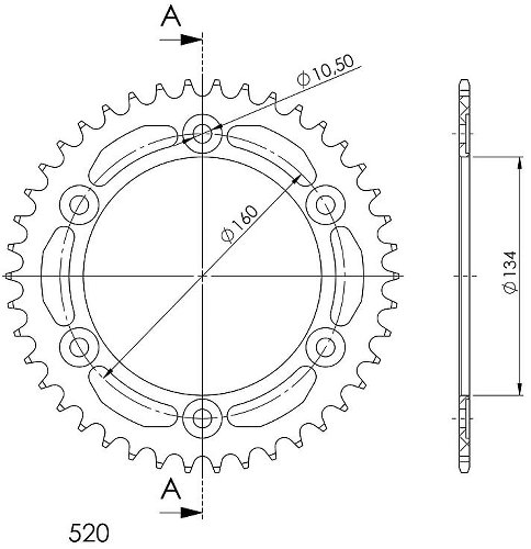 Supersprox Alu-Kettenrad 520 - 44Z (gold)