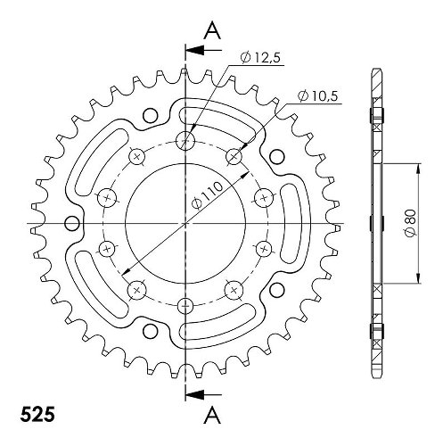 Supersprox acero rueda de cadena 525 - 38Z (negro)