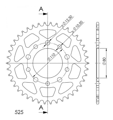 Supersprox alluminio rocchetto per catena 525 - 42Z (nero)