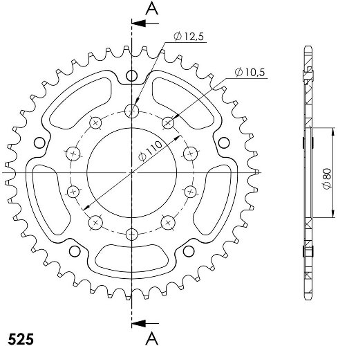 Supersprox Stealth rueda de cadena 525 - 42Z (argénteo)