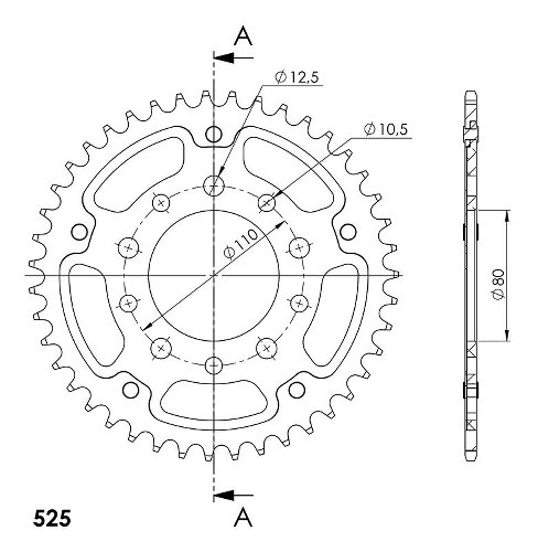 Supersprox acciaio rocchetto per catena 525 - 43Z (nero)