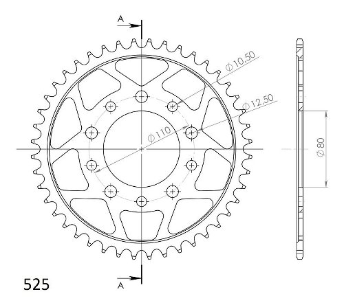 Supersprox acciaio rocchetto per catena 525 - 44Z (nero)