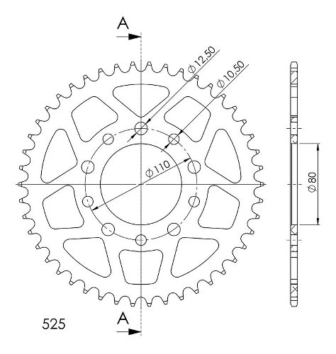 Supersprox aluminium roue d`entrainement 525 - 45Z (noir)