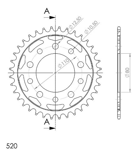 Supersprox acciaio rocchetto per catena 520 - 36Z (nero)