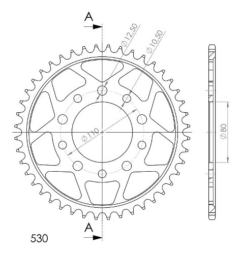 Supersprox Stahl-Kettenrad 530 - 43Z (schwarz)