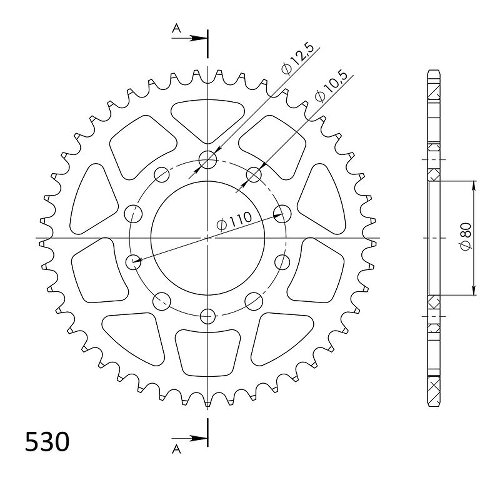 Supersprox aluminio rueda de cadena 530 - 45Z (negro)