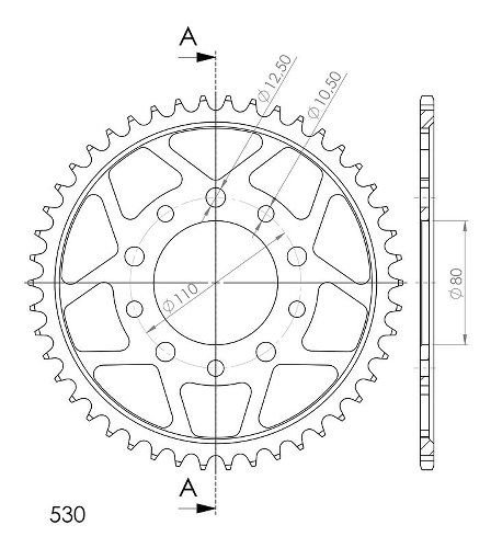 Supersprox Stahl-Kettenrad 530 - 46Z (schwarz)