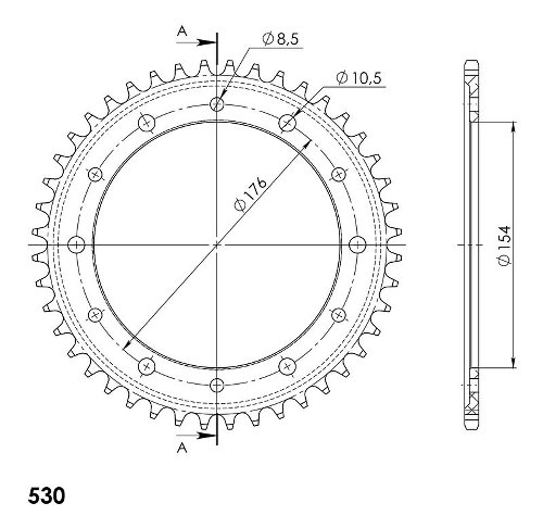 Supersprox aluminio rueda de cadena 530 - 44Z (negro)