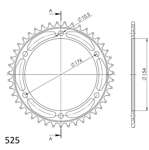 Supersprox acero rueda de cadena 525 - 44Z (negro)