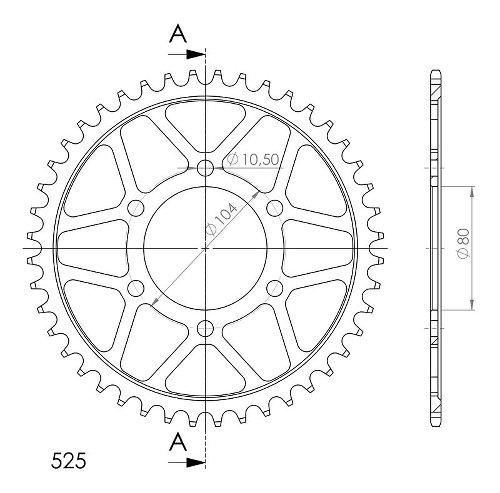 Supersprox acciaio rocchetto per catena 525 - 44Z (nero)