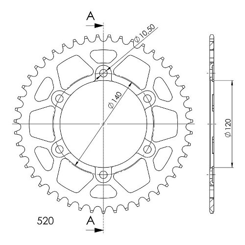 Supersprox alluminio rocchetto per catena 520 - 45Z (nero)