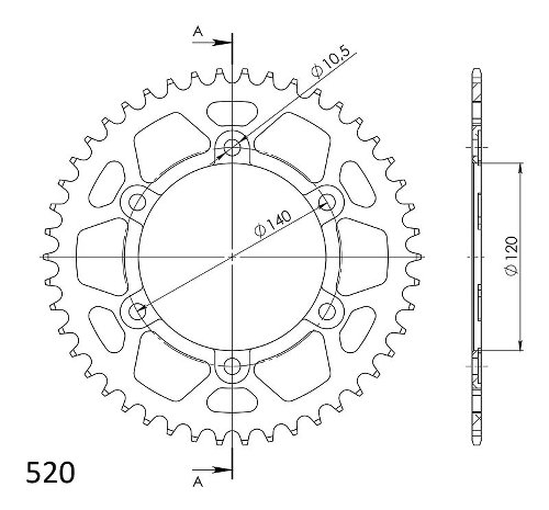 Supersprox alluminio rocchetto per catena 520 - 46Z (nero)