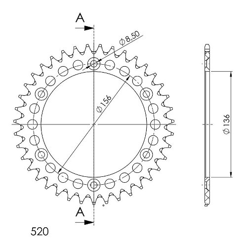 Supersprox alluminio rocchetto per catena 520 - 38Z (nero)