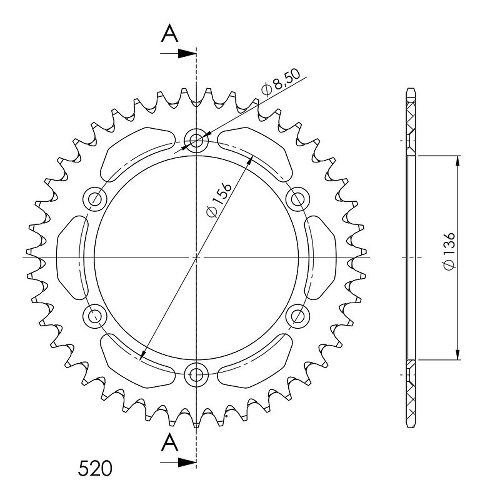 Supersprox alluminio rocchetto per catena 520 - 42Z (nero)