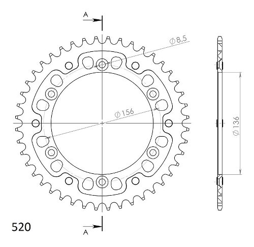 Supersprox Stealth rocchetto per catena 520 - 44Z (nero)