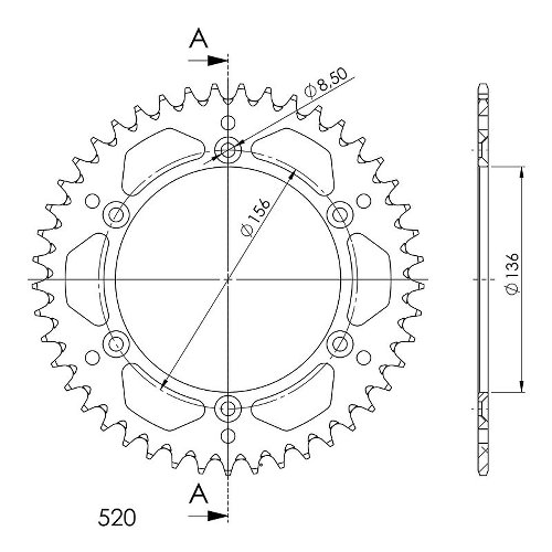 Supersprox alluminio rocchetto per catena 520 - 45Z (nero)