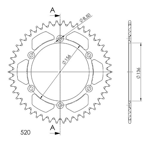 Supersprox aluminium roue d`entrainement 520 - 46Z (noir)