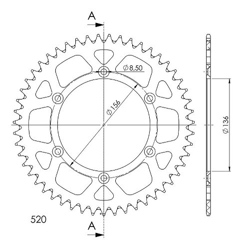 Supersprox alluminio rocchetto per catena 520 - 49Z (nero)