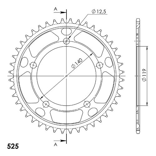 Supersprox Stahl-Kettenrad 525 - 44Z (schwarz)