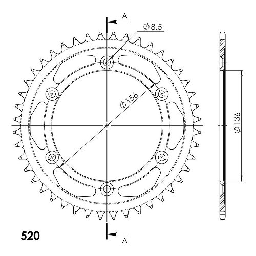 Supersprox alluminio rocchetto per catena 525 - 44Z (nero)