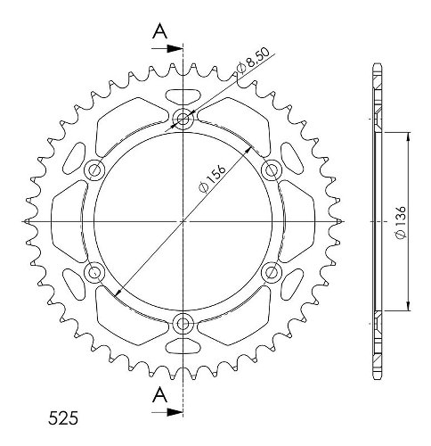 Supersprox acciaio rocchetto per catena 525 - 46Z (nero)