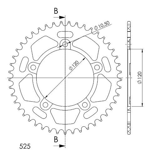 Supersprox alluminio rocchetto per catena 525 - 45Z (nero)