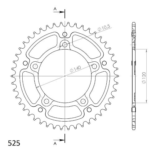 Supersprox Stealth rocchetto per catena 525 - 45Z (nero)