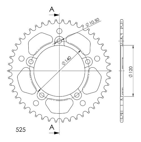 Supersprox aluminium roue d`entrainement 525 - 46Z (noir)