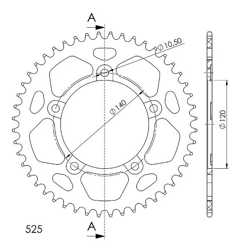 Supersprox aluminium roue d`entrainement 525 - 47Z (noir)