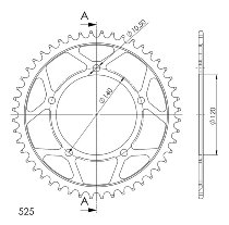 Supersprox acero rueda de cadena 525 - 49Z (negro)