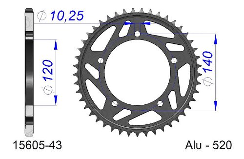 Supersprox acciaio rocchetto per catena 520 - 43Z (nero)