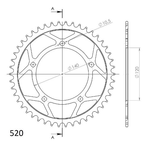 Supersprox aluminium roue d`entrainement 520 - 46Z (noir)