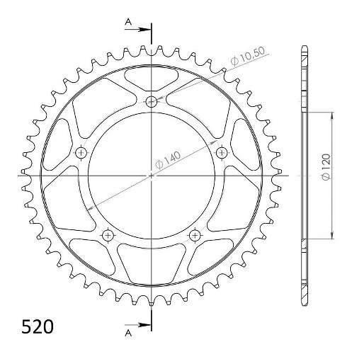 Supersprox aluminium roue d`entrainement 520 - 47Z (or)