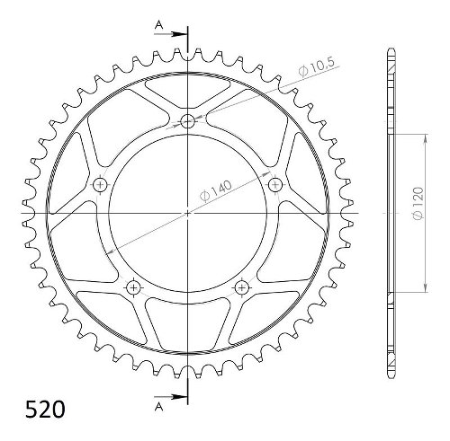 Supersprox alluminio rocchetto per catena 520 - 48Z (nero)