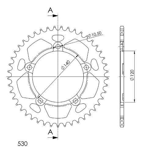 Supersprox alluminio rocchetto per catena 530 - 44Z (nero)