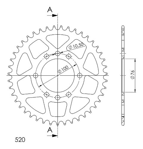 Supersprox aluminium roue d`entrainement 520 - 44Z (noir)