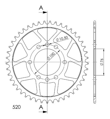 Supersprox acero rueda de cadena 520 - 45Z (negro)