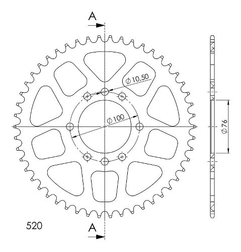 Supersprox aluminium roue d`entrainement 520 - 50Z (noir)