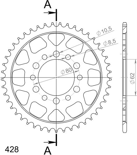 Supersprox acier roue d`entrainement 428 - 42Z (noir)