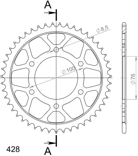 Supersprox acciaio rocchetto per catena 428 - 38Z (nero)