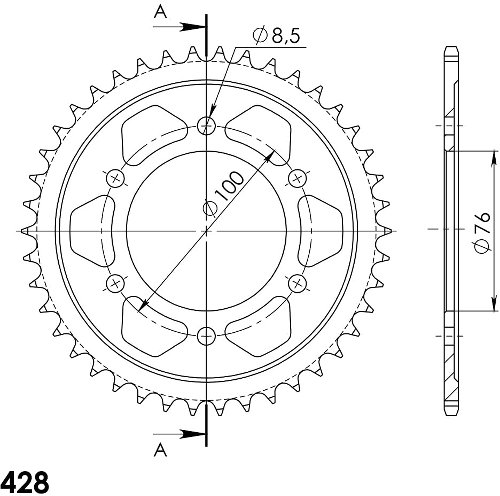 Supersprox Steel Edge rueda de cadena 428 - 42Z (oro)