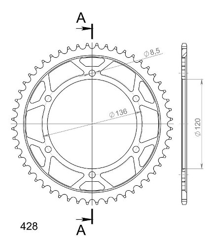 Supersprox acier roue d`entrainement 428 - 52Z (noir)