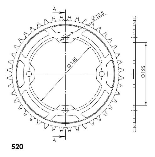 Supersprox acero rueda de cadena 520 - 43Z (negro)