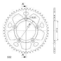 Supersprox alluminio rocchetto per catena 532 - 50Z (nero)