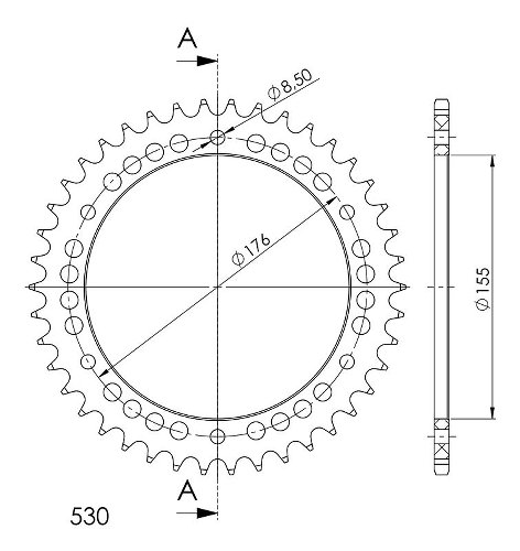 Supersprox aluminio rueda de cadena 530 - 42Z (negro)