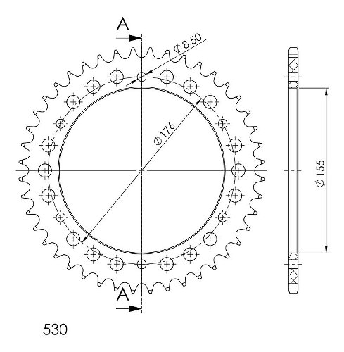 Supersprox alluminio rocchetto per catena 530 - 43Z (nero)