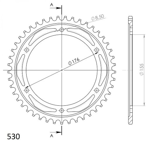 Supersprox acciaio rocchetto per catena 530 - 47Z (nero)